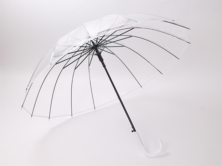 2021 New Korean Style Japanese Style Simple 16 Bone Straight Rod Transparent Umbrella Curved Handle Long Handle Transparent Umbrella Advertising Umbrella