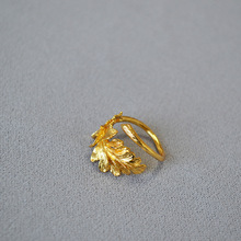 日韩小众文艺不规则层叠树叶纹理黄铜镀金个性环绕开口可调戒指