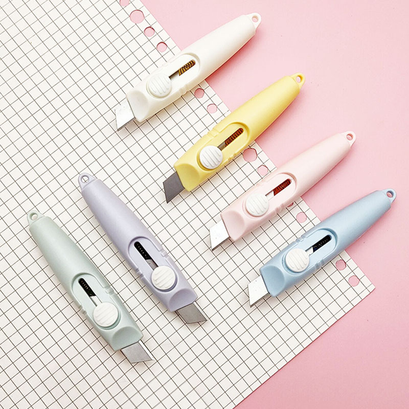 Creative Whistle Paper Cutter Morandi Mini Student Art Knife Elastic Self-Locking Small Size Portable Unpacking Knife