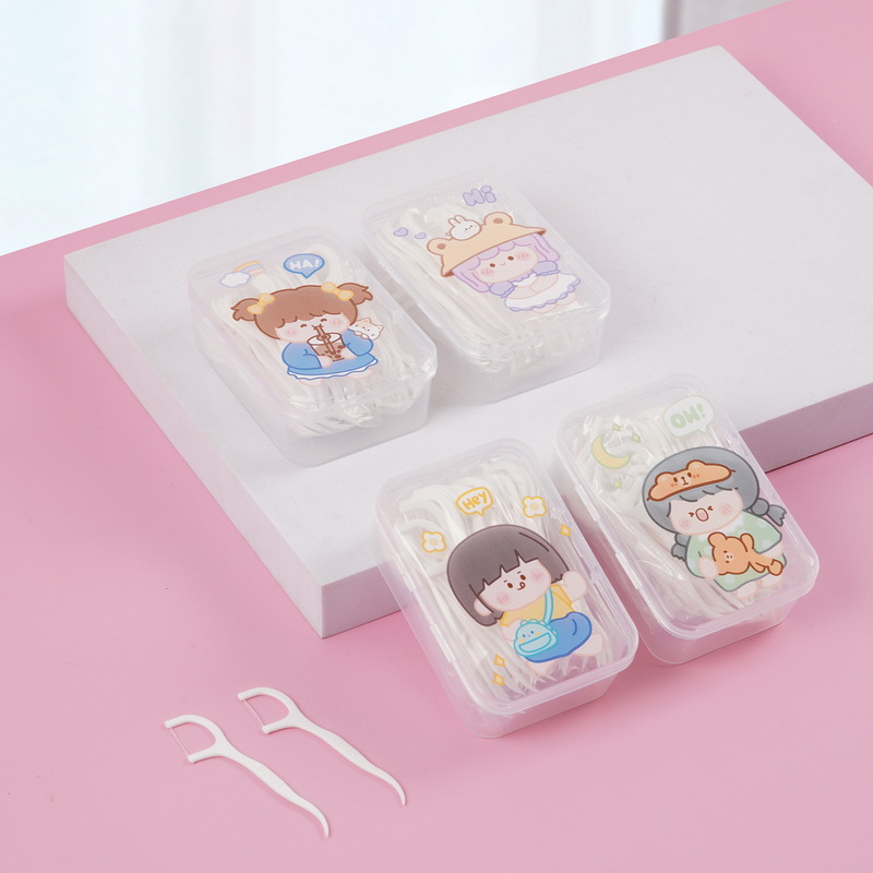Portable Cartoon Dental Floss Box 50 Zhuang Disposable Polymer Dental Floss Oral Cleaning Smooth Sanitary Toothpick