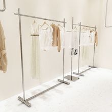 服装店不锈钢展示架落地式不锈钢拉丝单杠服装展示架落地可移动