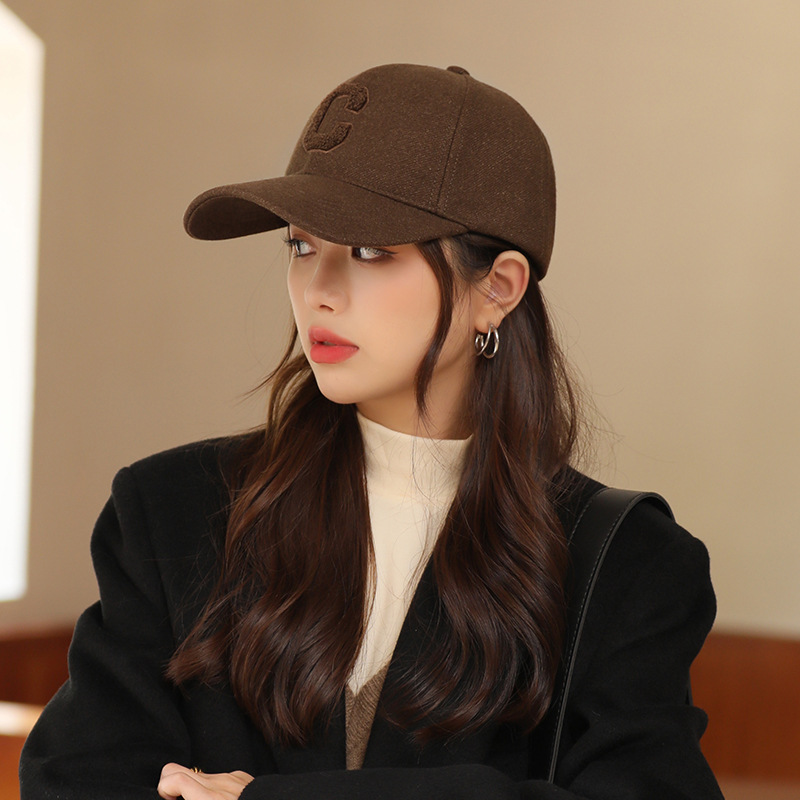 c标咖啡色棒球帽女大头围显瘦显脸小百搭运动帽子男韩版鸭舌帽潮