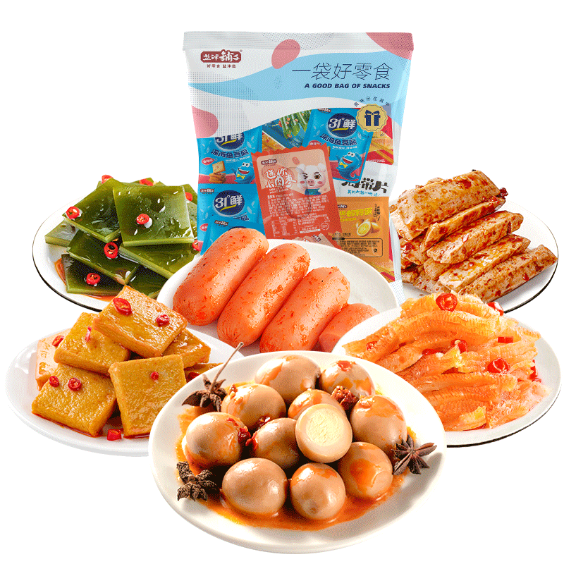 盐津铺子零食大礼包辣味小吃休闲豆干小零食魔芋爽鱼豆腐辣条鱼仔