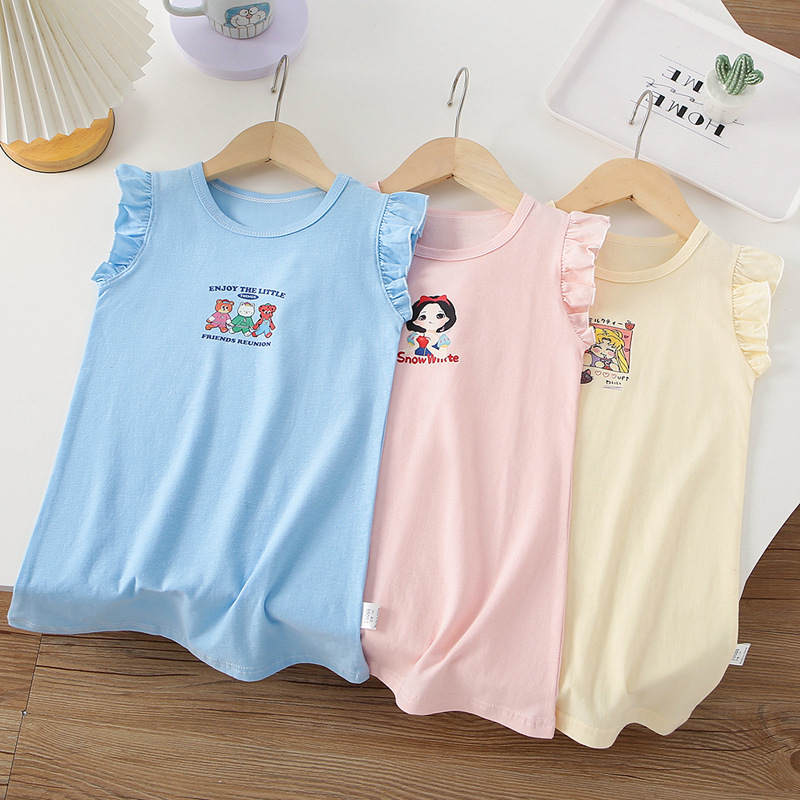 girls‘ summer dress new fashionable children‘s clothing children‘s short-sleeved dress summer girls‘ long t-shirt skirt 2024