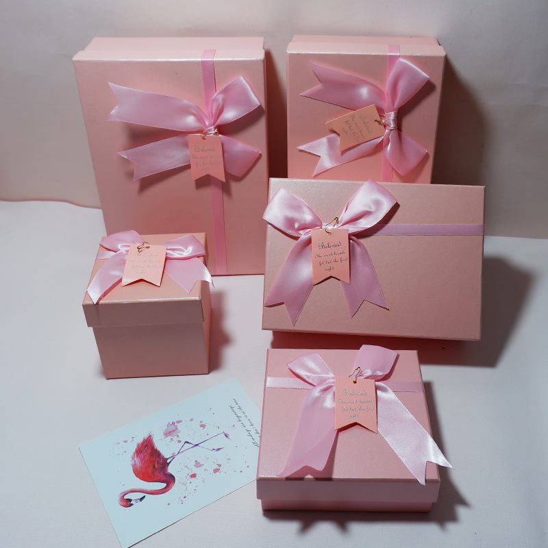 生日礼物包装盒粉色蝴蝶结礼盒情人节礼盒创意口红盒毛巾礼品盒子