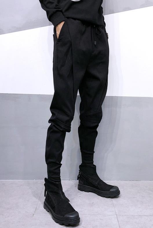 紧身黑色束脚工装裤男潮牌韩版潮流帅气小脚裤秋冬男士哈伦长裤子