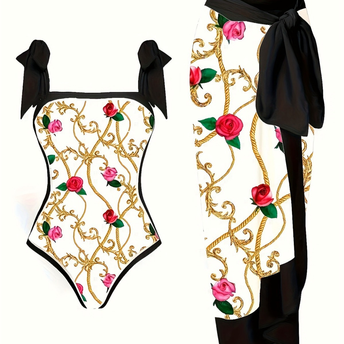 跨境外贸temu速卖通亚马逊2024新款女士黑白玫瑰花色性感