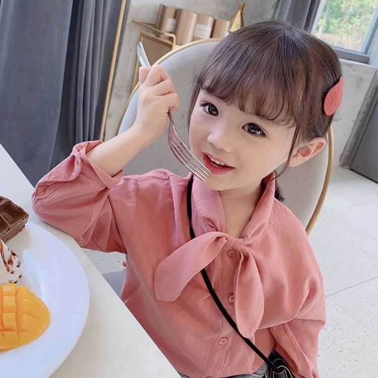 包邮童装女童衬衫长袖春秋款2021新款纯色棉/棉娃娃衫衬衣女宝宝