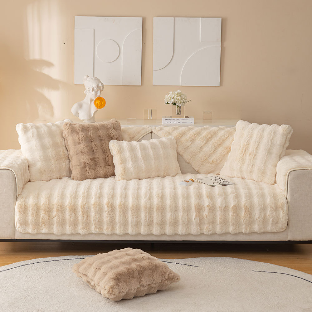 2023 New Sofa Cushion Winter Rabbit Plush Thickened Fleece-lined Non-Slip Seat Cushions Leather Sofa Cover Cover Cloth