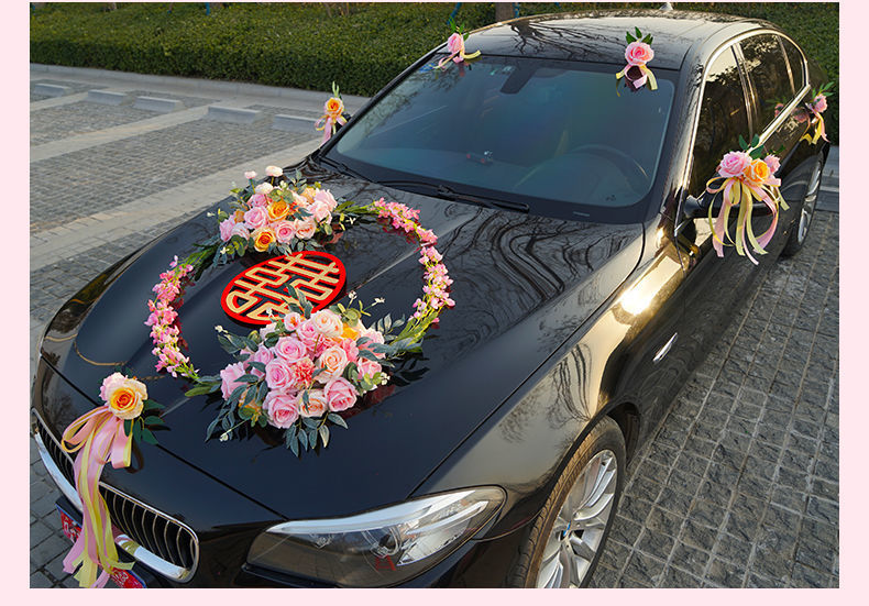 婚车装饰主婚车车头花套风式创意仿真花车布置套装结婚车队用品