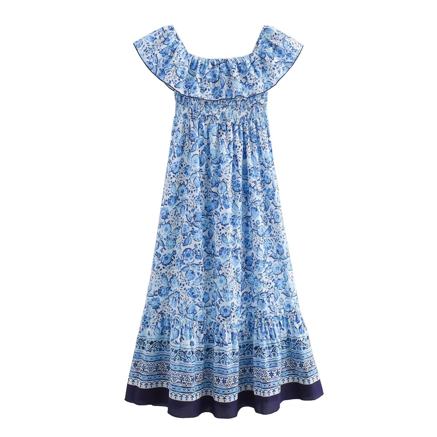 10402-夏季新款女装欧美风一字领层叠中长款高腰连衣裙女式-阿里巴巴