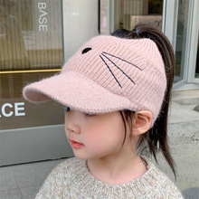 女童帽子秋冬季新款针织保暖可爱猫咪宝宝加厚毛线儿童空顶鸭舌帽