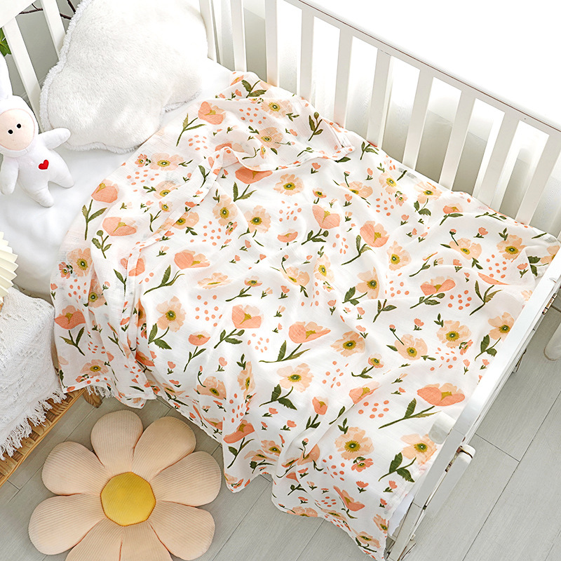 Gauze Bag Quilt Newborn Swaddling Towel Gauze Bamboo Cotton Baby Swaddling Blanket Baby's Bath Towel Printing Baby's Blanket Foreign Trade