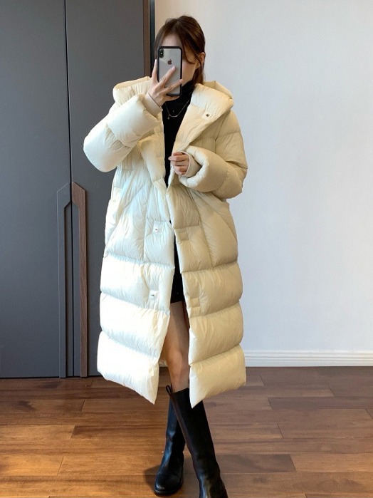 23 Winter Fluffy 600 +! 90 White Duck down High Velvet Long Hooded over the Knee Bread down Jacket Female 200847