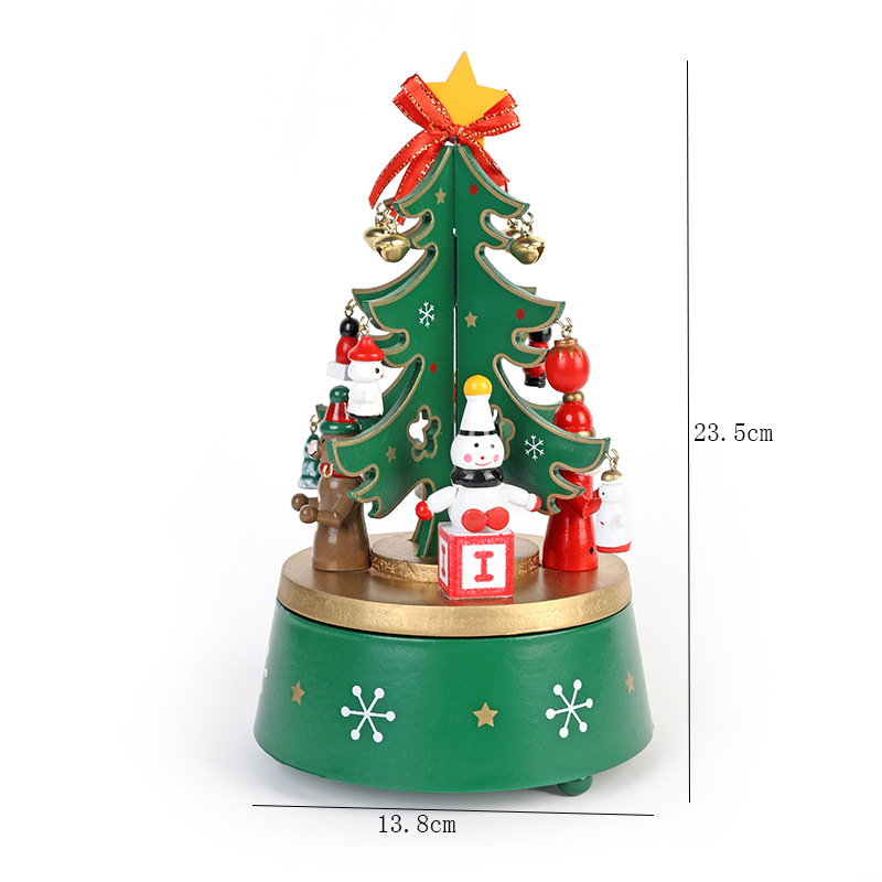 Factory Direct Sales Solid Wood Large Assembled Rotating Christmas Tree Music Box Wooden Christmas Tree Music Box Gift