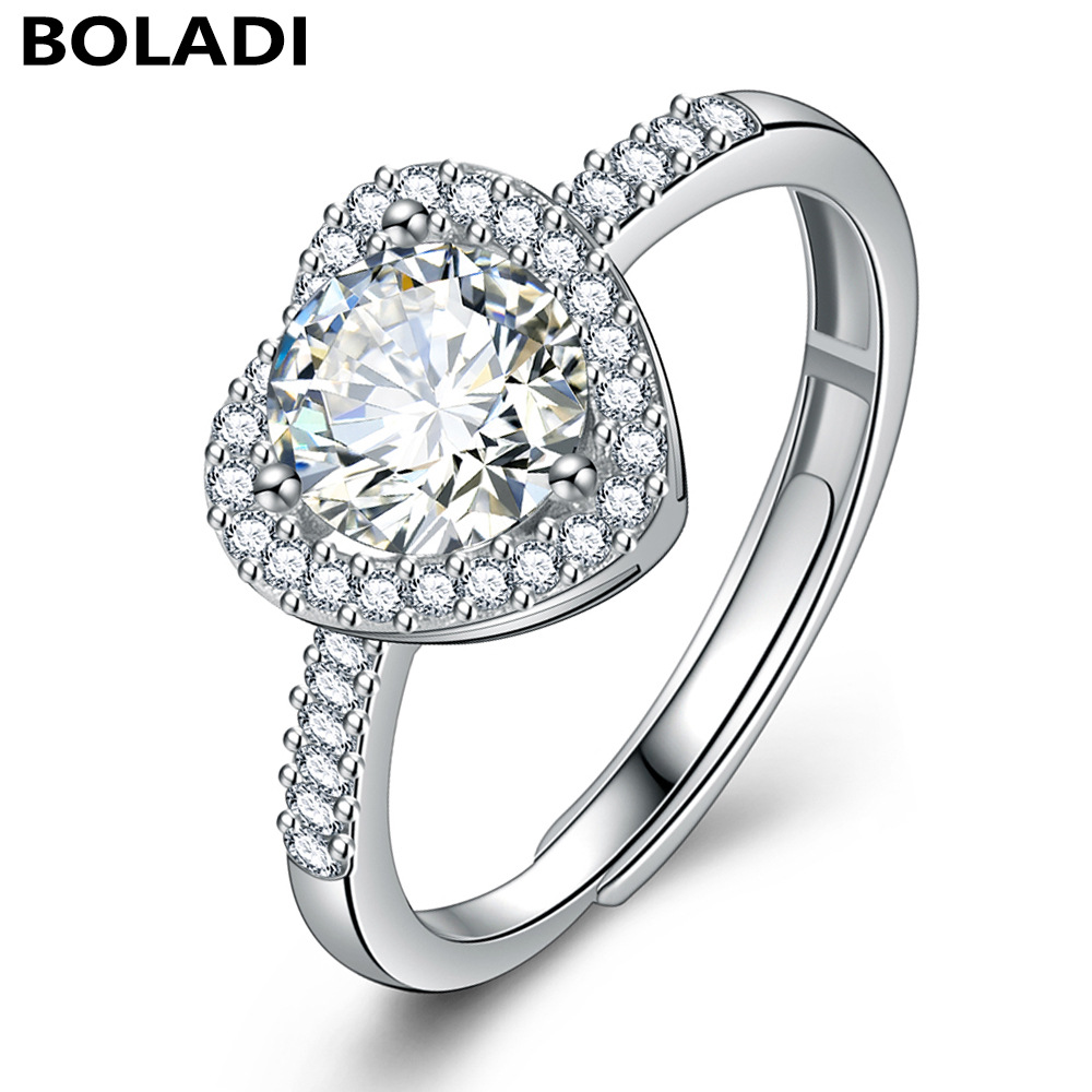 桃心戒指一克拉仿莫桑钻戒女时尚经典婚戒情侣镶钻可调节直播新款