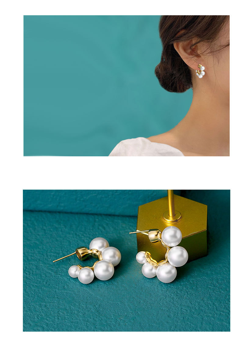 c形大珍珠耳环925银针夸张耳饰铜镀真金奢华耳坠网红个性轻奢耳圈