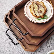 复古长方形美式韩式木制铁把手茶盘杯子出餐实木托盘厂家一件批发