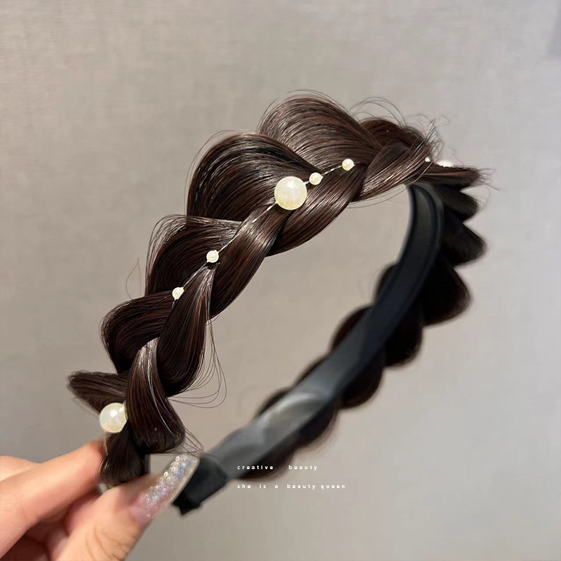 Internet Influencer Pearl Twist Braid Wig Hair Hoop Fishbone Plaits Fluffy Non-Slip Face Washing out High Skull Top Hairpin Hair Ornaments