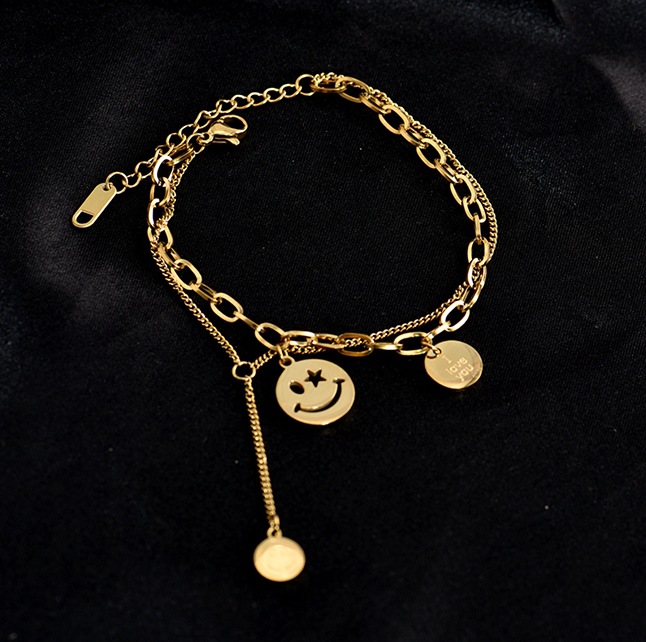 钛钢双层笑脸手链女ins小众品牌手饰网红个性流行闺蜜礼物手镯潮