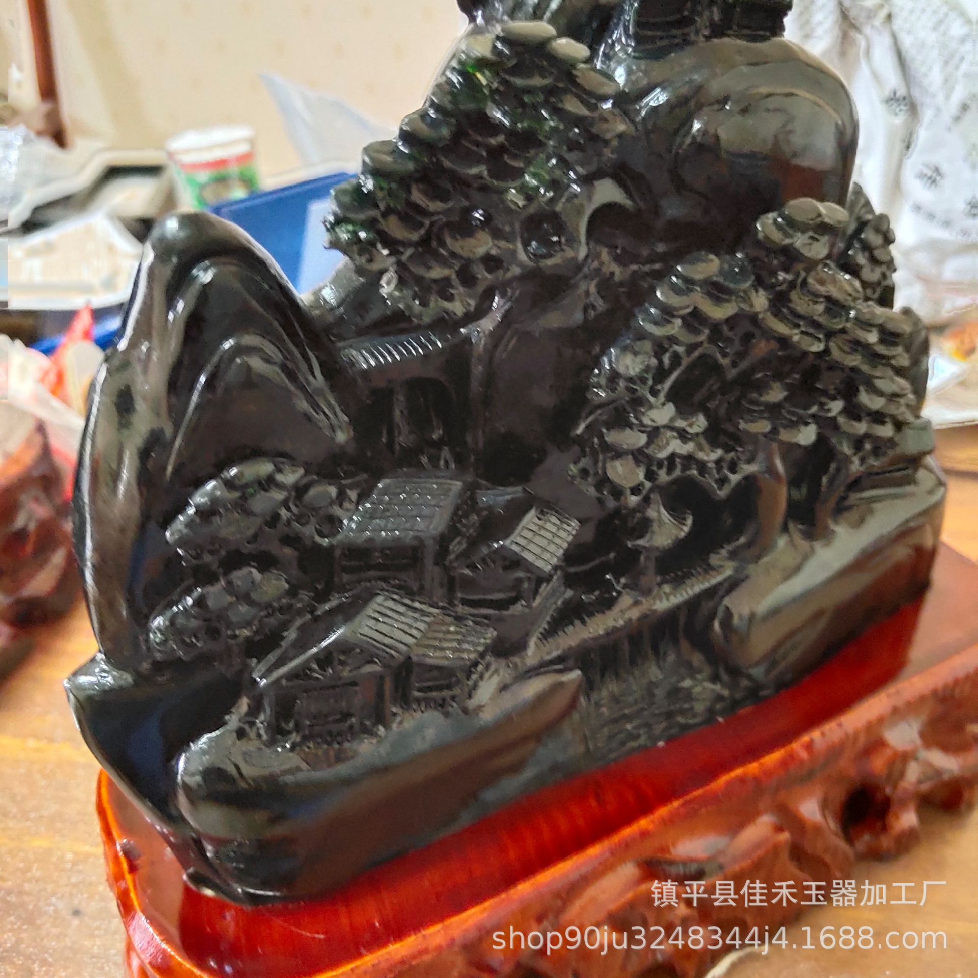 工厂定制 新疆墨玉黑绿玉大摆件 居家风水摆件加工定制