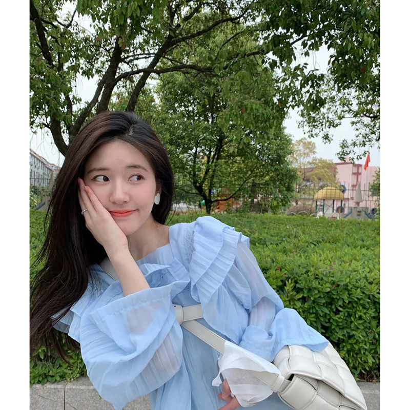 赵露思同款超仙荷叶边娃娃衫仙气雪纺衫短款上衣女小众洋气防晒衣