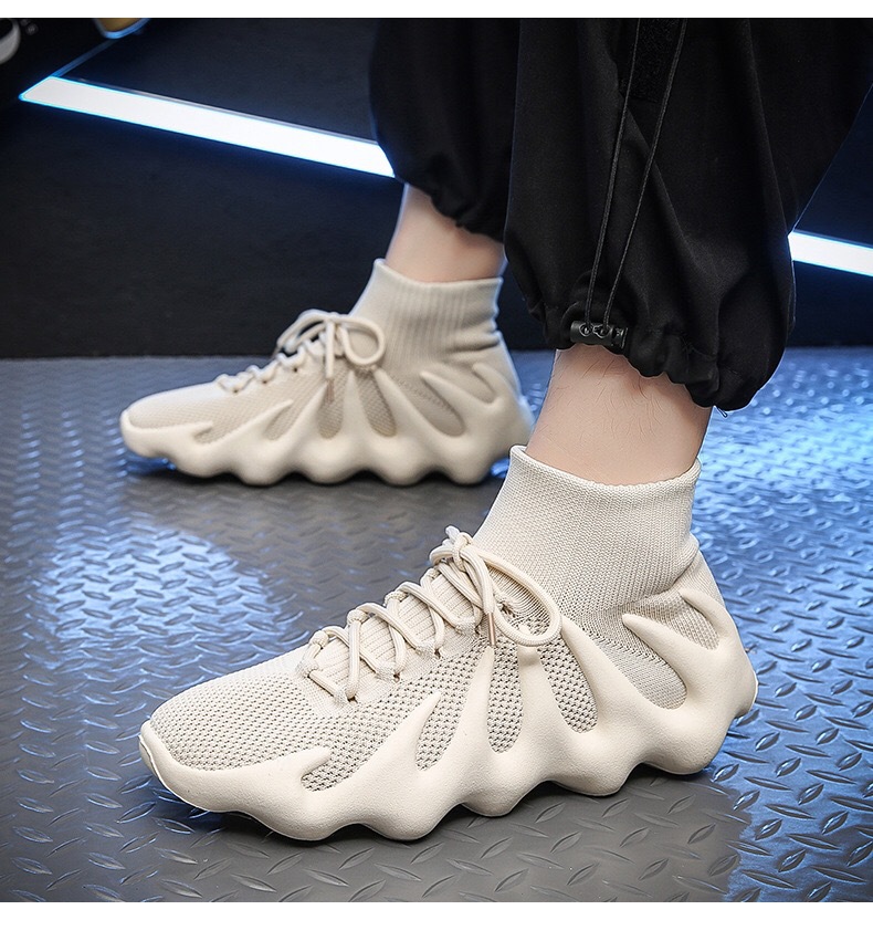 高帮椰子袜子飞织2021年秋冬新款饺子鞋椰子鞋450男女跑步情侣鞋