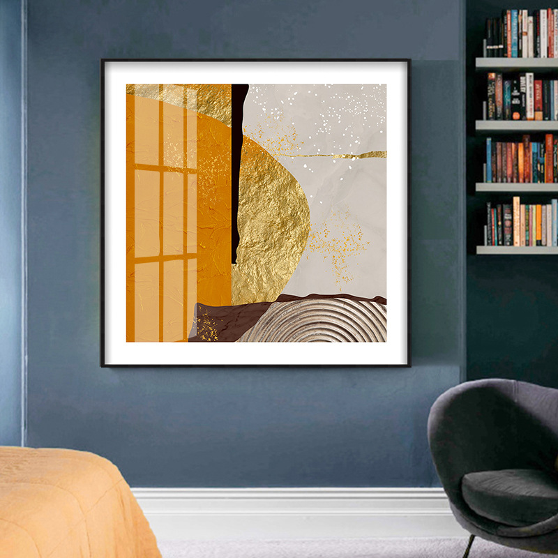 美式客厅餐厅背景墙装饰画金箔抽象色块挂画酒店样板房轻奢风壁画