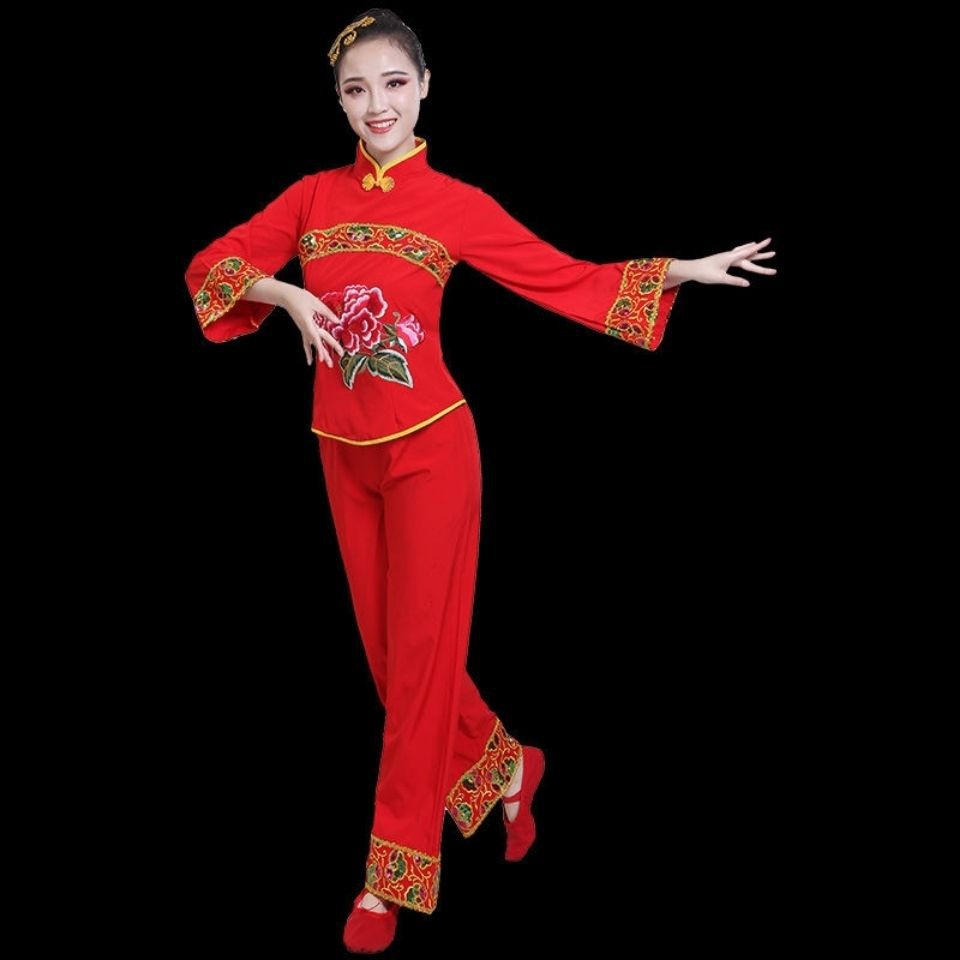 秧歌服女2023新款广场舞服装套装腰鼓服扇子舞舞蹈服中老年演出服