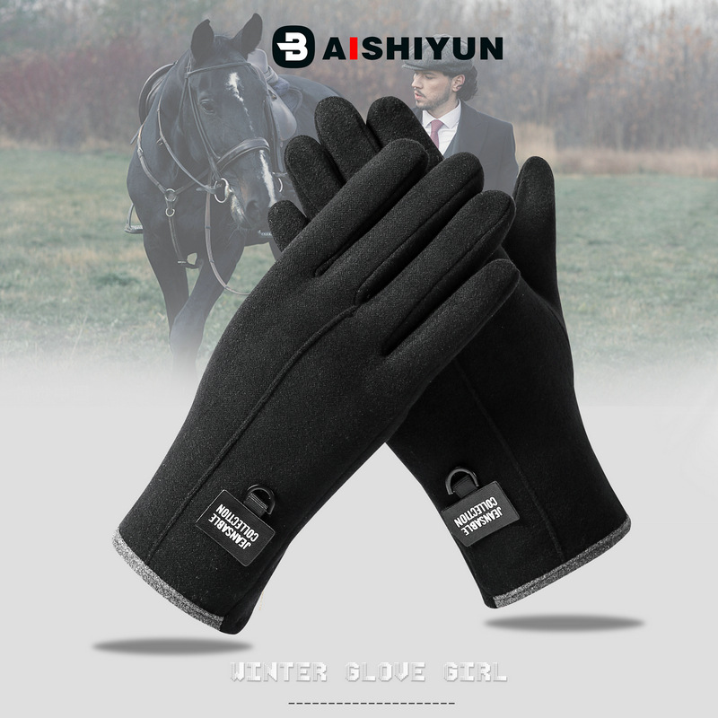 Gloves Men's Winter Dralon Warm with Velvet Thin Riding Autumn and Winter Windproof Touch Screen Driving Cold-Proof Heating Running