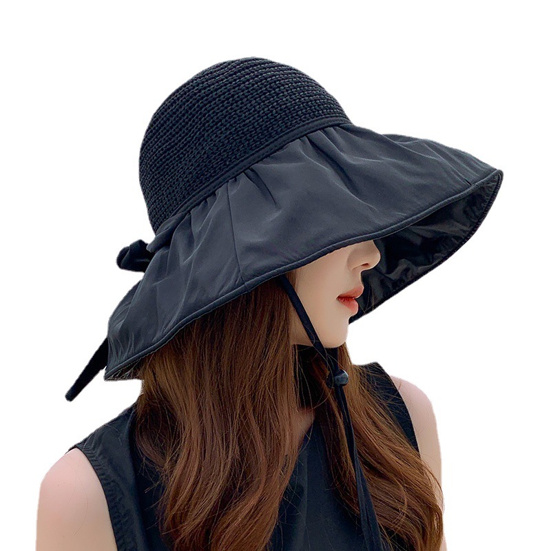 Vinyl Sun Protective Hat Bow Stitching Fashion Outdoor Fisherman Sun Hat Casual Outing Beach Sun Hat Women