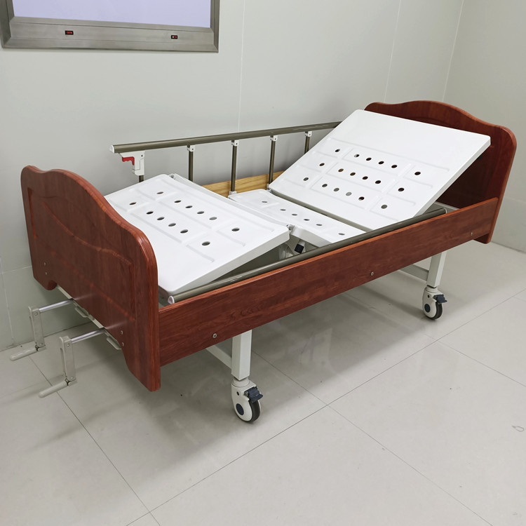 医院用手摇护理床老年公寓防护床养老院木质双摇护理床