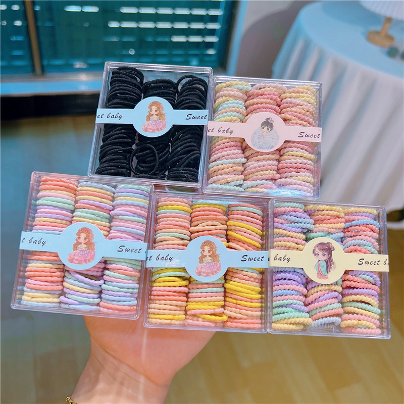 Girl's Square Boxed Hair Rope Hair Band Little Girl Rubber Band Baby Hair Tie Does Not Hurt Hair Thumb Chuchu Hair Band Color