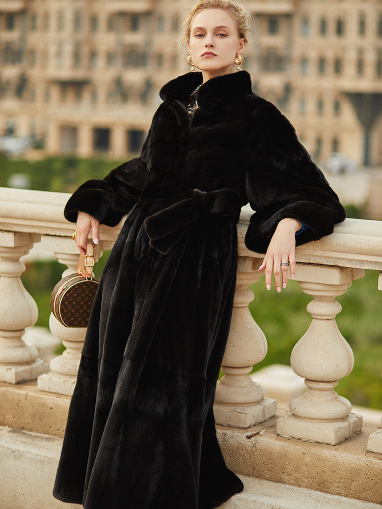 sju进口短毛黑貂水貂皮草外套女整貂皮大衣美国貂宝嘉美时尚气质