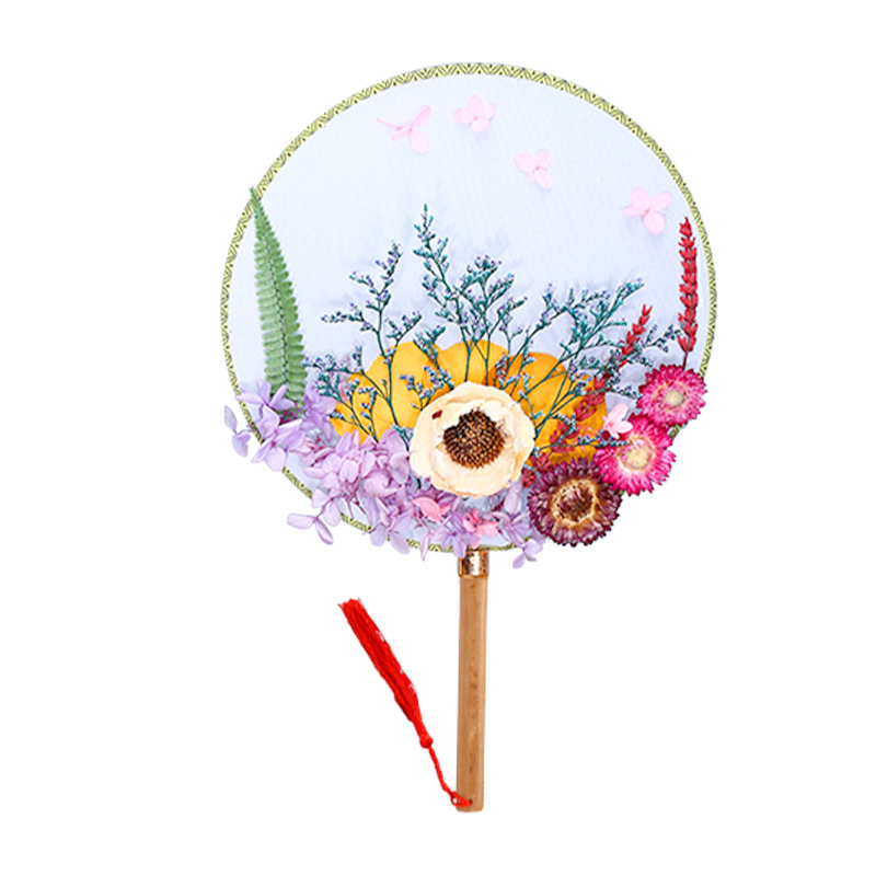 Dried Flower Circular Fan Diy Material Package Preserved Fresh Flower Antique Court Fan Women's Day Children's Parent-Child Handmade Gift Fan Surface