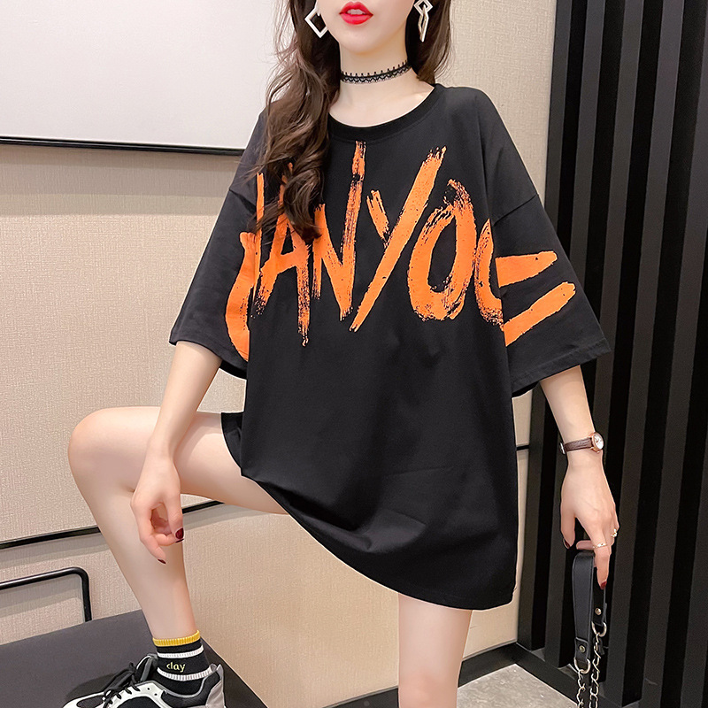 潮牌印花美式黑色短袖t恤女2024年新款设计感小众宽松半袖上衣ins