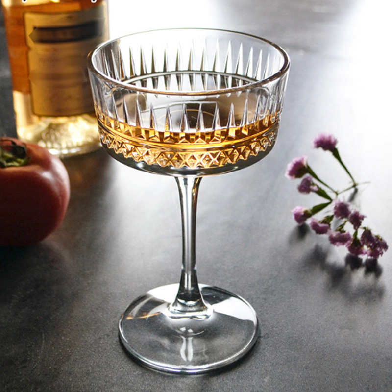 欧式高脚杯古典宽口刻花香槟杯家用玻璃酒杯创意个性酒吧鸡尾酒杯