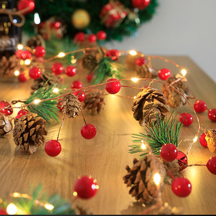 新款圣诞松果灯串手工diy橱窗装饰LED彩灯铃铛串灯圣诞树装扮挂灯