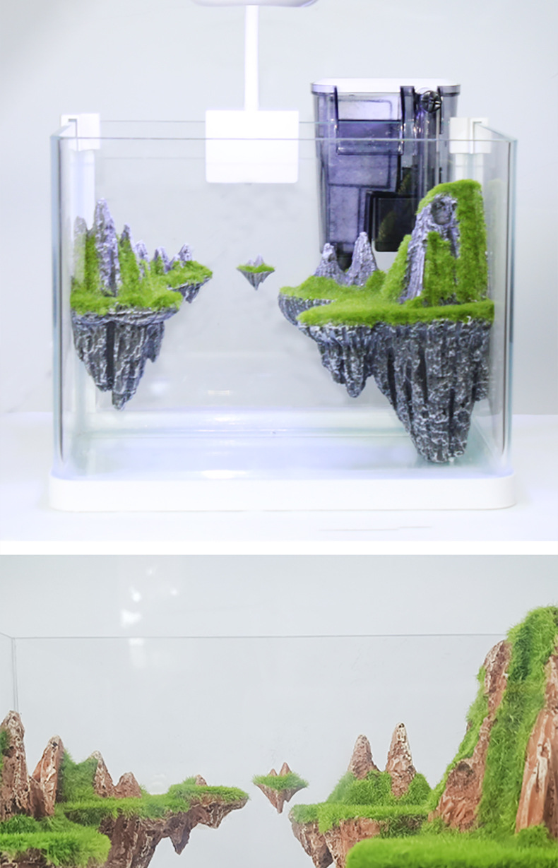 天空之城悬浮造景小鱼缸假山造景批发水族箱生态布景鱼缸水族造景