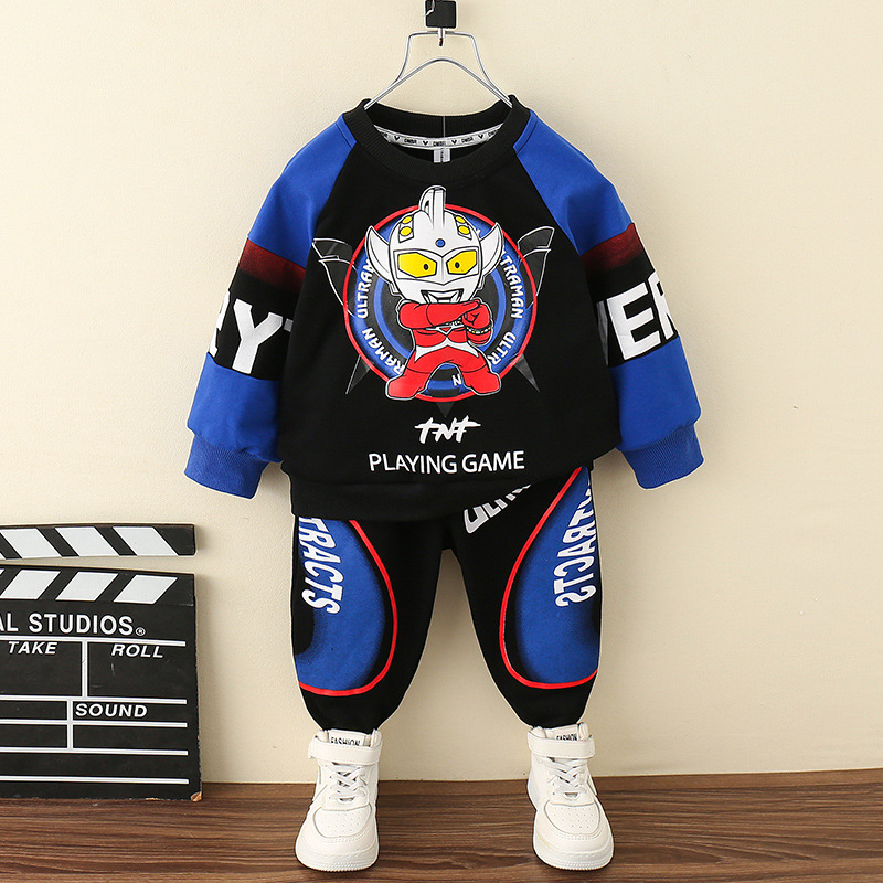 奥特曼衣服男童卫衣春秋套装2023新款洋气儿童运动帅气两件套潮装