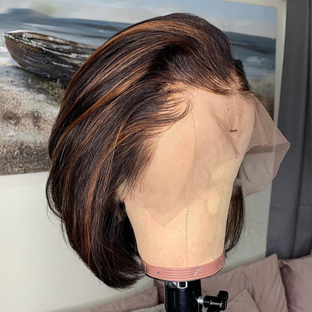 Front Lace Wig Real Human Hair Xuchang Short Bob Cross-Border Human Hair European and American African Wig Full-Head Wig Wig