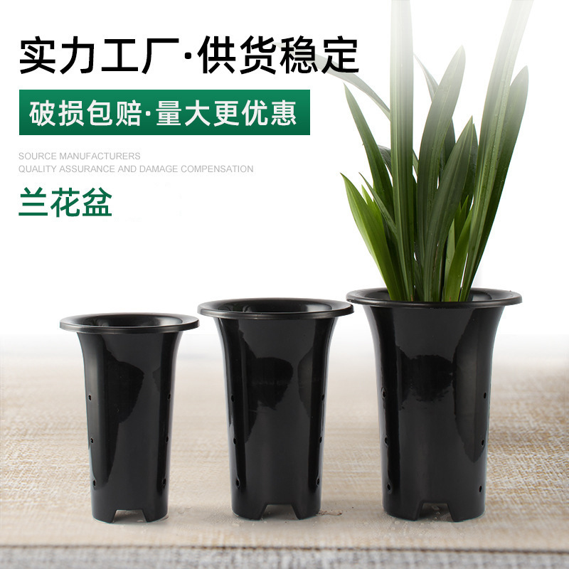 园艺兰花盆塑料黑色墨兰花盆加厚国兰花盆高腰带侧孔透气厂家批发