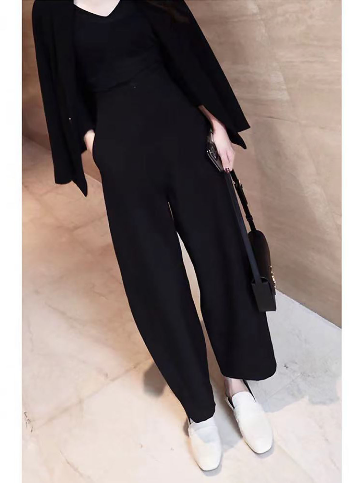 秋季力荐一条爱到骨子里的裤子黑色镰刀裤长裤休闲宽松通勤高腰