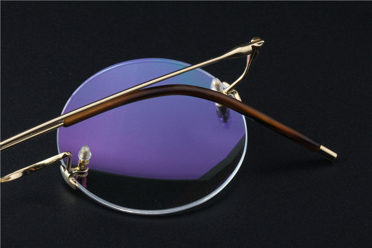 18k金眼镜架 无框圆框私人黄金眼镜框 商务近视眼镜男