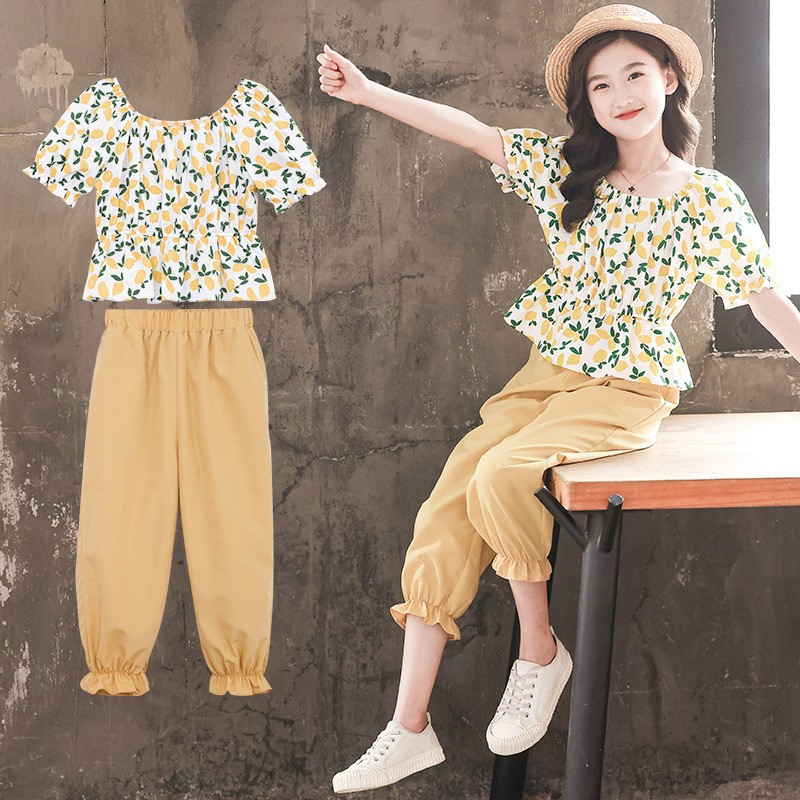 girls‘ summer suits 2024 new children‘s clothing western style internet celebrity girls two-piece suit summer teen girl‘s clothing sports