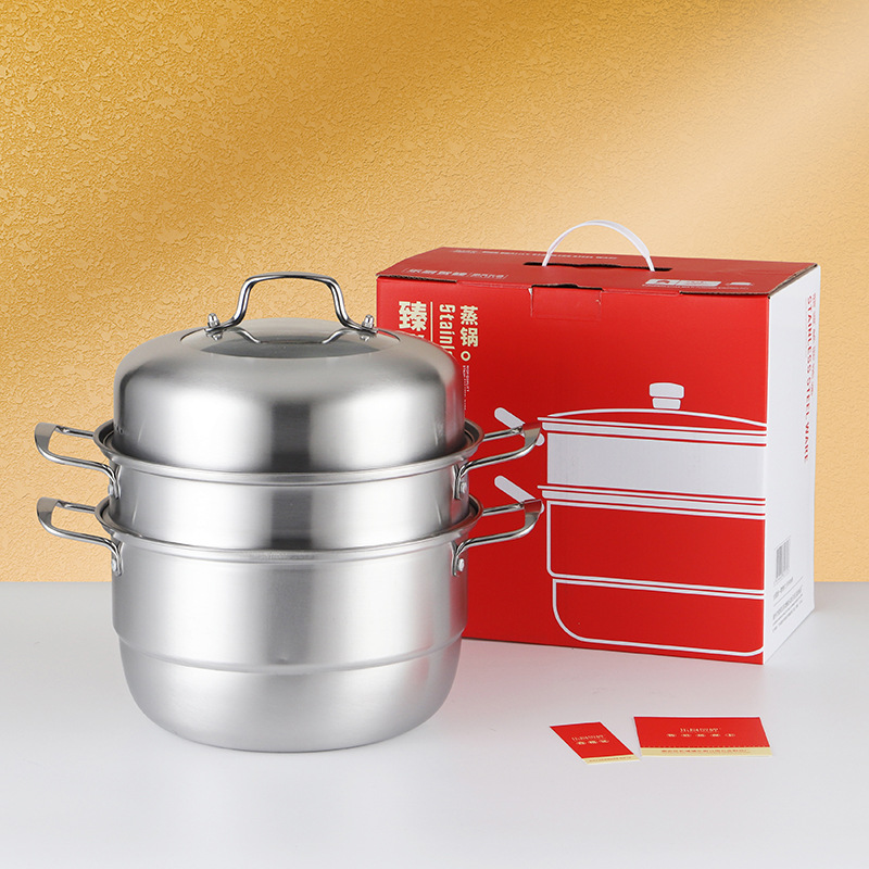 不锈钢欧式蒸锅加厚汤锅双蓖三层分体蒸锅蒸煮两用锅