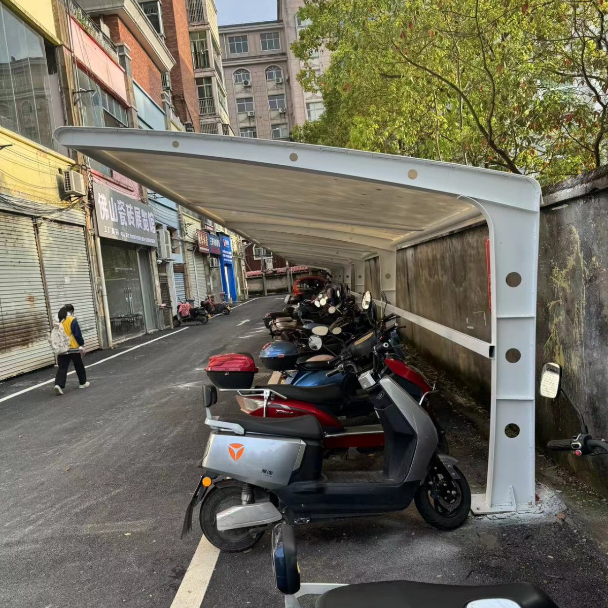 户外7字型膜结构停车棚张拉膜汽车篷小区电动车停车棚遮阳雨蓬