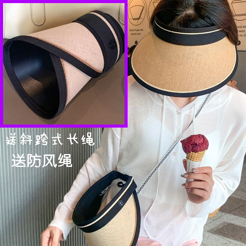 Outdoor Sun Hat with Wide Brim Women's Sun-Proof Straw Hat Summer Cycling UV Protection Cover Face Topless Hat Sun Hat Tide