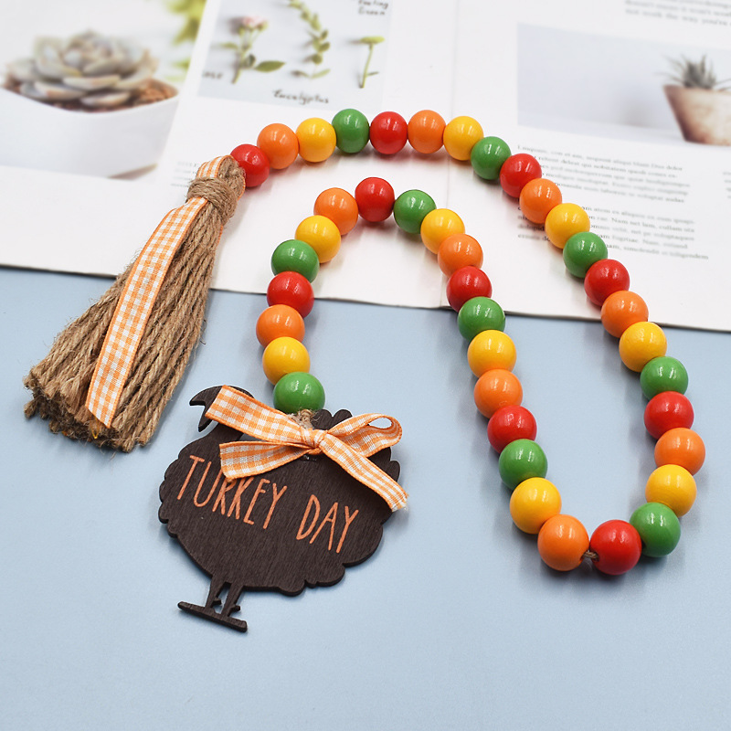 2023 New Thanksgiving Hemp Rope Tassel String Turkey Tag Creative Color Wooden Beads DIY Home Decoration