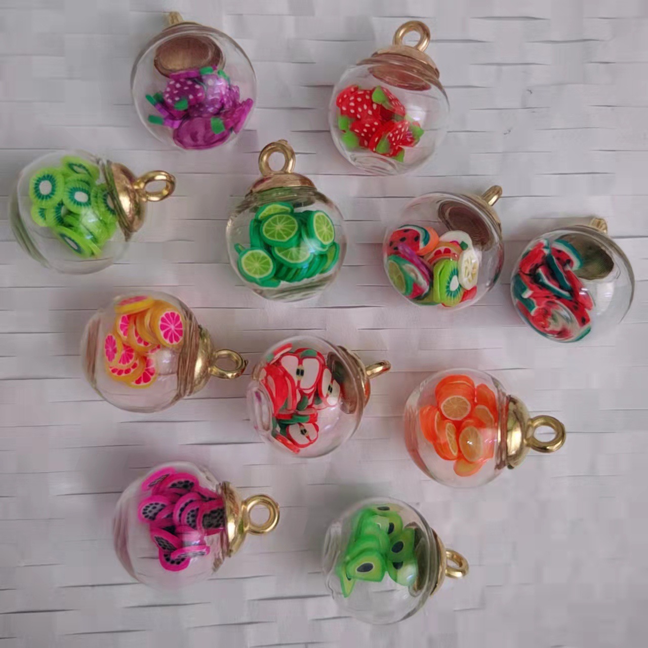 空心玻璃球吊坠项链16mm彩色水果亮片耳坠耳钉挂件diy饰品配件可